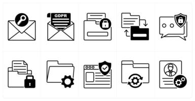Set of of 10 gdpr icons as secure message, gdpr letter, sensitive information vector