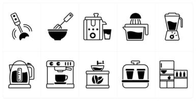 Set of of 10 home appliances icons as hand blender, mixer, juicer, hand juicer vector
