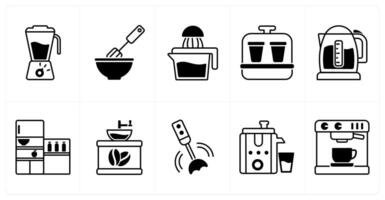 Set of of 10 home appliances icons as blender, mixer, hand juicer vector