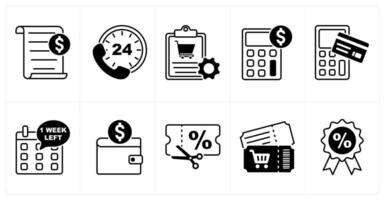 Set of of 10 offer icons as bill, 24hr service, order process vector