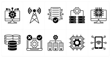 Set of of 10 technology icons as information technology, signal tower, digital data vector