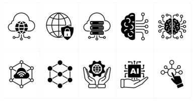 Set of of 10 technology icons as cloud network, network security, cloud storage vector