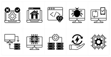 Set of of 10 technology icons as tdd, homepage, clean code vector