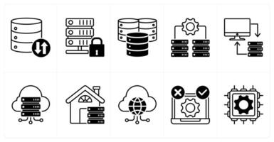 Set of of 10 technology icons as big data, secure server, data center vector
