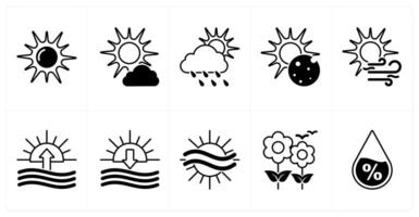 Set of of 10 weather icons as sun, little cloud, cloudy and rain vector