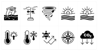 Set of of 10 weather icons as flooding, wind direction, tornado vector
