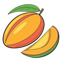 a mango with a slice and a leaf vector
