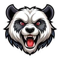 panda bear head with red eyes and fangs white background vector