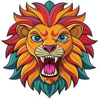 a cartoon lion head with a colorful pattern vector