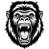 gorilla head with open mouth and teeth white background vector