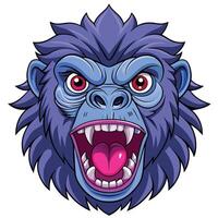 an angry gorilla head with open mouth white background, vector