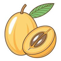 a yellow fruit with leaves and a half vector