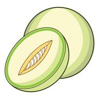 a melon is cut in half and has a green leaf white background vector