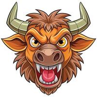 an angry bull head with horns and open mouth vector