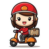 a cartoon girl riding a scooter with a box on the back vector