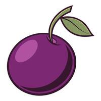 a purple plum fruit with a leaf on it white background vector