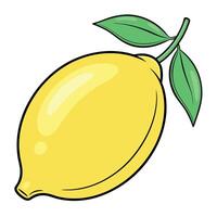 a lemon with green leaves on it vector