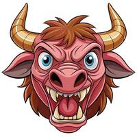 an angry bull head with horns and big teeth white background vector