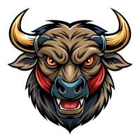 an angry bull head with horns and a red bandana vector