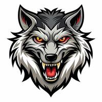 the wolf head is shown with red eyes and open mouth vector
