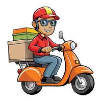 a cartoon delivery man riding a scooter with boxes vector