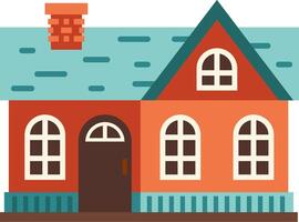 Charming illustration of a red suburban house with a teal roof, a brick chimney, arched windows, and a welcoming front door, perfect for real estate or architecture concepts vector