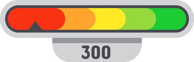 Progress bar showing a value of 300 out of 500, using a gradient color scheme from red to orange, yellow and green, symbolizing increasing levels of completion or achievement vector
