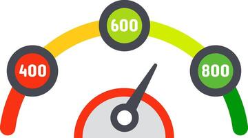 Credit score indicator pointing good rating with colorful segmented scale and numeric values from four hundred to eight hundred, financial and business concept vector