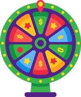 Spinning wheel of fortune featuring vibrant segments with money and star prizes, creating excitement and anticipation for players hoping to win big in a thrilling game of chance vector