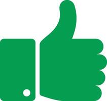 Green thumbs up icon representing approval and agreement, expressing positive feedback and conveying messages of support, satisfaction, and encouragement in a modern design vector