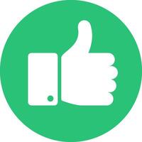 Thumb up icon featuring a white hand against a vibrant green circle background, representing approval, agreement, positive feedback, and recommendations in various contexts vector