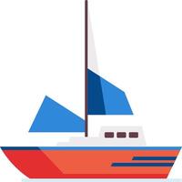 Red sailboat sailing on the sea with blue sails open, enjoying a sunny day on the water, perfect for summer vacations and water sports enthusiasts vector