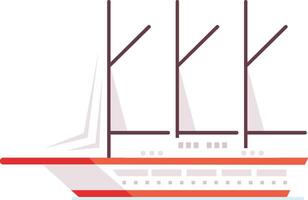 Large four masted sailboat gliding across the sea with billowing sails, showcasing a side view of the sleek hull and vibrant sails in a minimal flat design vector