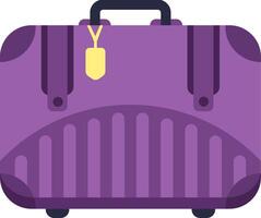 Purple travel suitcase with a yellow tag and black handle resting on a white background, symbolizing tourism, vacation adventures, and business trips for modern travelers vector