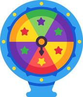 Spinning wheel of fortune displaying vibrant star prizes against a colorful backdrop, capturing themes of luck, gambling, and the excitement of chance in games and lotteries vector
