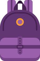 Simple purple backpack featuring an orange circle design and a front pocket secured by a strap and buckle closure, ideal for students or travelers vector