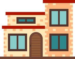 Two story house featuring a red roof, wooden door, and multiple windows, embodying classic residential design with a warm, inviting aesthetic vector
