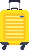 Yellow rolling suitcase with blue label, symbolizing vacation, travel, journey, adventure, tourism, and the excitement of exploring new destinations vector