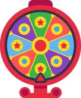 Spinning wheel with colorful segments and stars, offering random results for gambling, entertainment, or decision making, creating excitement and anticipation vector