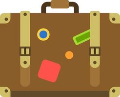 Brown suitcase adorned with vibrant stickers, each representing cherished memories from past travels, inspiring a sense of adventure and a longing for exploration vector