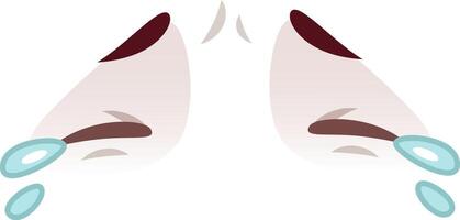 Pair of eyes with lowered eyelids and tears falling, conveying sadness, grief, pain, and sorrow, expressing negative emotions through visual representation vector