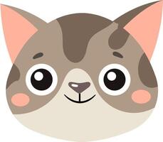 Adorable cartoon cat face with large, expressive eyes and a friendly smile. Features include pink cheeks and a simple, playful design, perfect for children's illustrations and pet themed graphics vector
