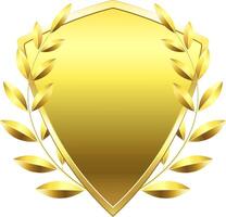 Golden laurel wreath is embracing a bright gold shield, creating a symbol of victory, honor, and achievement, suitable for awards, logos, and emblems vector