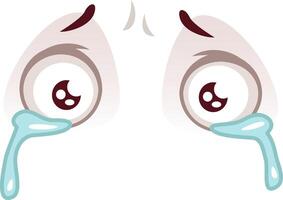 Expressive cartoon eyes with tears streaming down, conveying intense emotions. The exaggerated features highlight feelings of sadness or overwhelming joy in a playful style vector