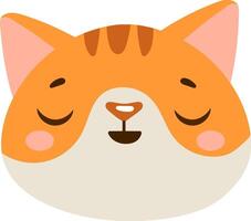 Cute cartoon illustration of an orange cat face with closed eyes and a content expression. The simple design features soft colors and rounded shapes, perfect for children's materials vector