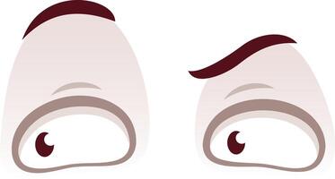 Cartoon eyes expressing confusion and suspicion, featuring one eye with a raised eyebrow, capturing emotions of doubt, uncertainty, and skepticism in a playful manner vector