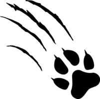 Illustration of a black paw print with claw marks ripping through a white background, creating a dramatic and evocative image of animal power and aggression vector