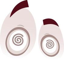Hypnotized cartoon eyes are showing spiral pupils and raised eyebrows, suggesting confusion, dizziness, or being under hypnosis in a humorous and expressive way vector