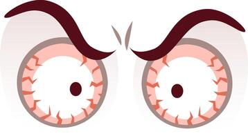 Cartoon drawing of bloodshot eyes expressing anger and stress, featuring furrowed brows and red irises, conveying intense emotion and potential health issues vector