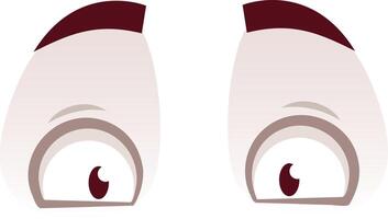 Two cartoon eyes showing worry and concern, featuring dark pupils and thick eyebrows, convey a sense of anxiety and apprehension in a simple yet expressive way vector